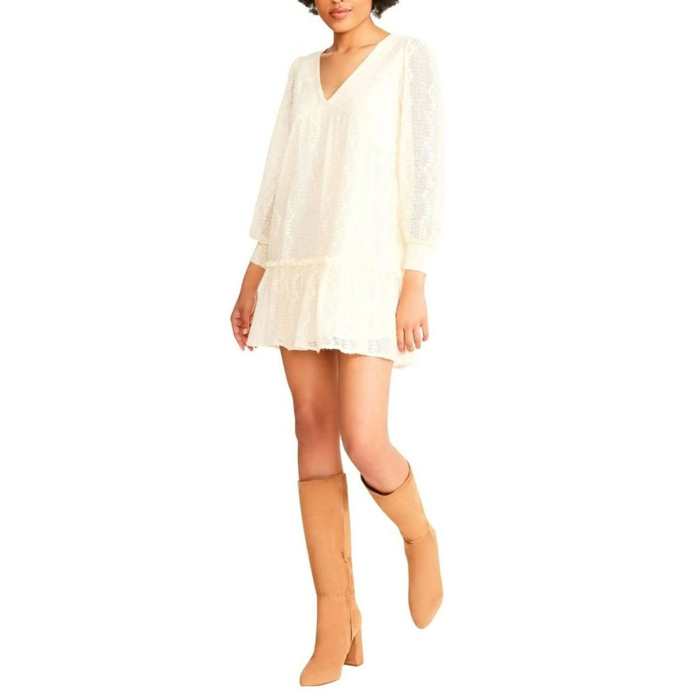 BB Dakota by Steve Madden Place on Earth Long Sleeve Minidress in Antique Ivory